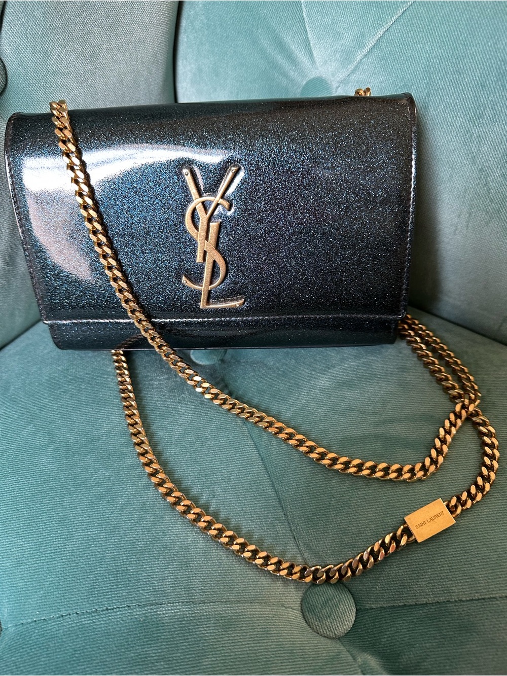 Saint Laurent Black Patent YSL Chain Crossbody - Picture 3 of 5